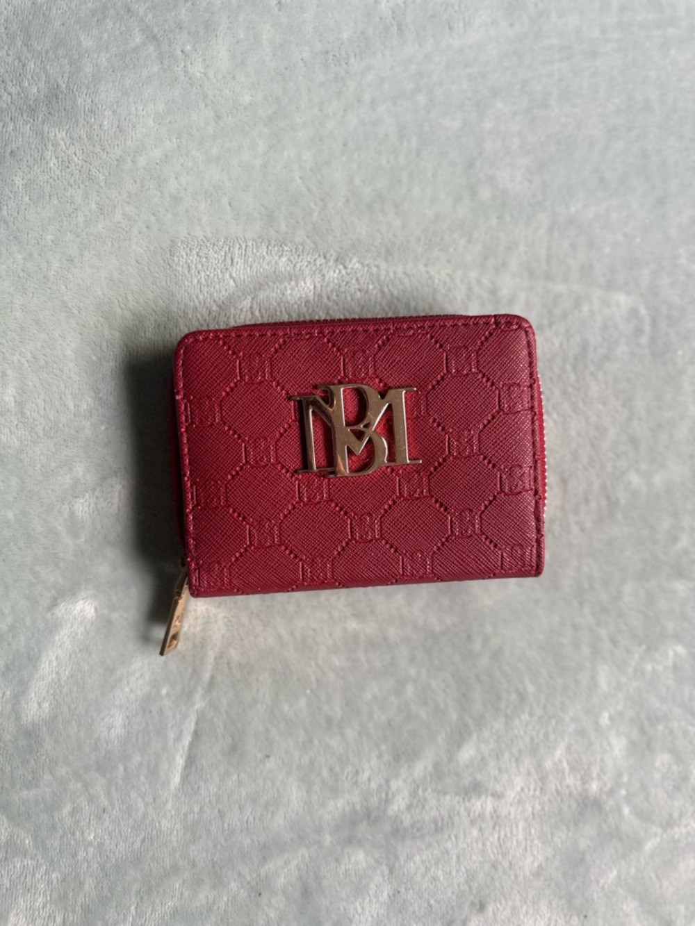 Badgley Mischka Wine Red Zip Wallet with Gold Logo